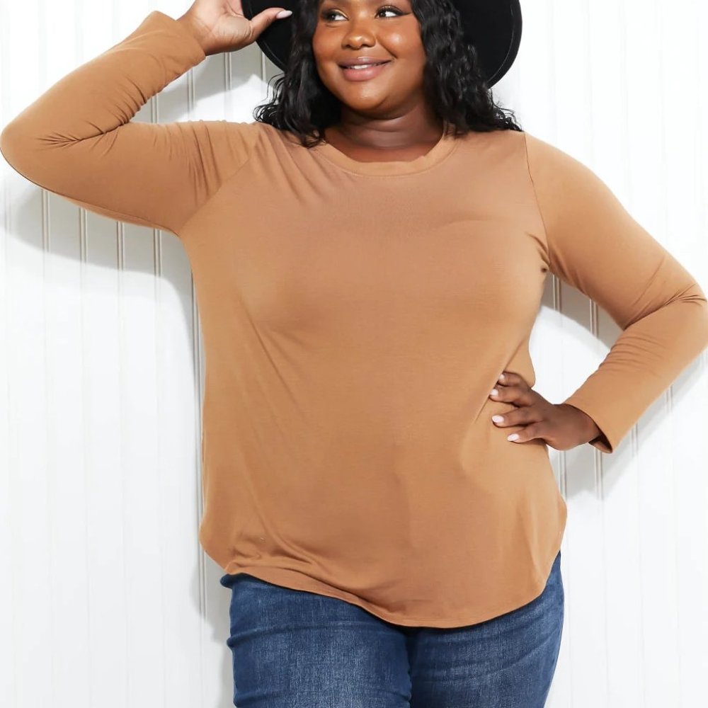 NWT | Zenana | Must Have Basic Long Sleeve | Soft  & Stretchy | Caramel Brown